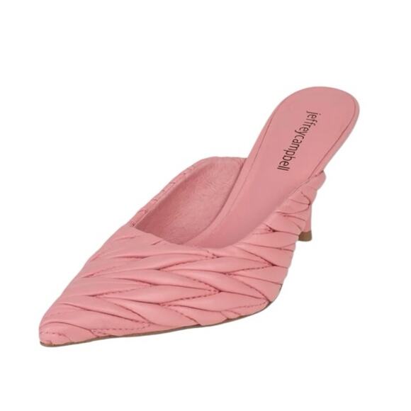 Jeffrey Campbell Copin Pleated Padded Mid Heel Pink Leather Mule size 9 NWOB - Picture 2 of 12